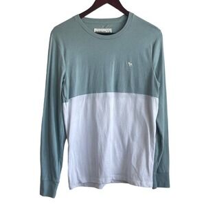 Abercrombie Fitch Men Long Sleeve Tee S Sage White Colorblock Lounge‎ Relaxed